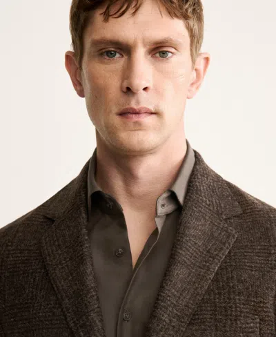 Mango Men's Slim-fit Micro-check Wool-blend Jacket In Brown