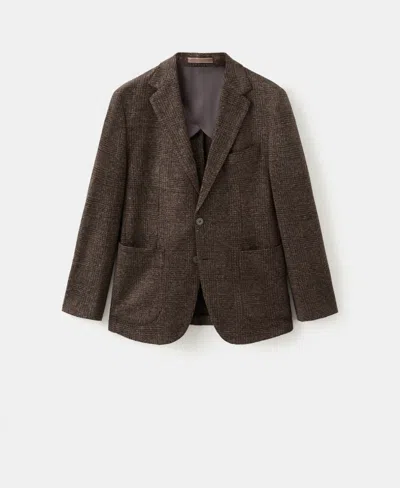Mango Men's Slim-fit Micro-check Wool-blend Jacket In Brown