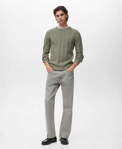 Mango Men's Herringbone Structured Sweater In Green