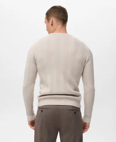 Mango Men's Herringbone Structured Sweater In Brown