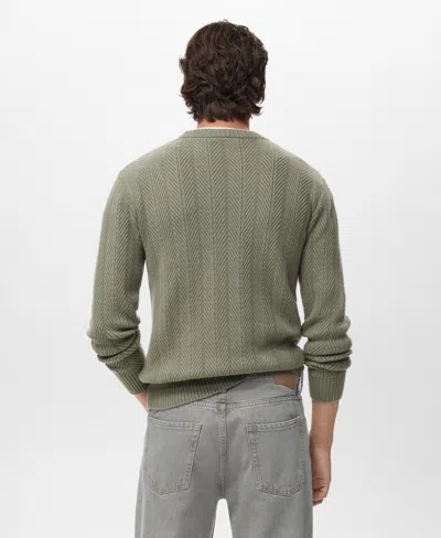 Mango Men's Herringbone Structured Sweater In Green