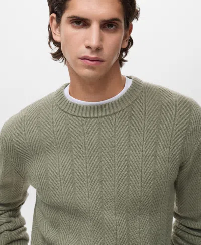 Mango Men's Herringbone Structured Sweater In Green