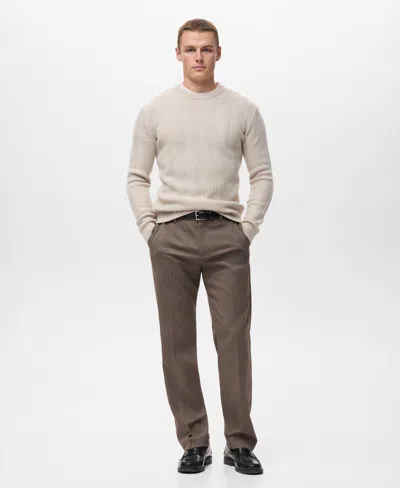 Mango Men's Herringbone Structured Sweater In Brown