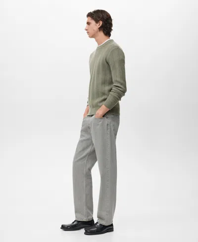 Mango Men's Herringbone Structured Sweater In Green