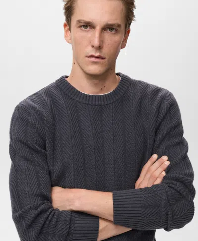 Mango Men's Herringbone Structured Sweater In Brown