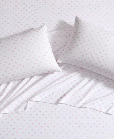 Laura Ashley Lovely Bows Microfiber 3-pc. Sheet Set, Twin Xl In Pink