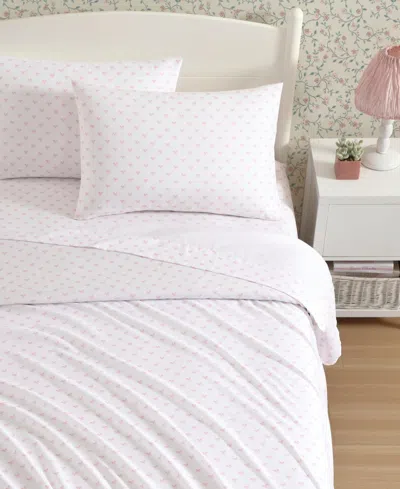 Laura Ashley Lovely Bows Microfiber 3-pc. Sheet Set, Twin Xl In Pink