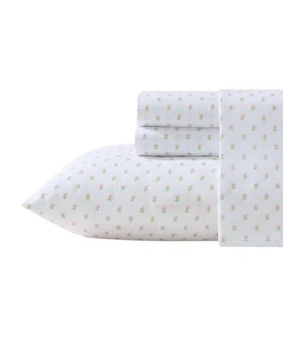 Laura Ashley Wood Violet Microfiber 4-pc. Sheet Set, Queen In White