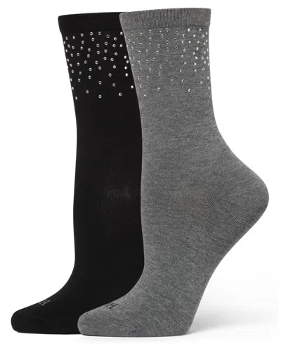 Hue Women's 2-pack Rhinestone Border Crew Socks In Multi