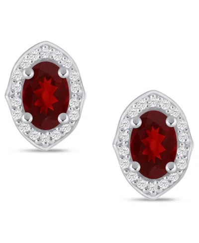 Macy's Gemstone And Diamond ((1/5 Ct. T.w.) Halo Stud Earrings In 10k White Gold (also In 10k Yellow Gold) In Metallic