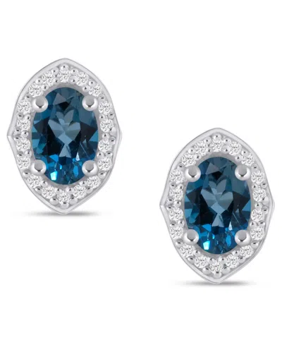 Macy's Gemstone And Diamond ((1/5 Ct. T.w.) Halo Stud Earrings In 10k White Gold (also In 10k Yellow Gold) In Silver