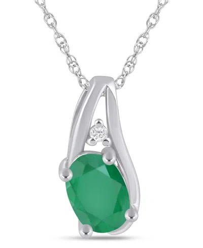 Macy's Gemstone And Diamond Accent Pendant Necklace In 10k White Gold (also In 10k Yellow Gold)