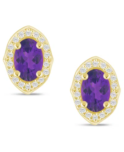 Macy's Gemstone And Diamond ((1/5 Ct. T.w.) Halo Stud Earrings In 10k White Gold (also In 10k Yellow Gold) In Multi