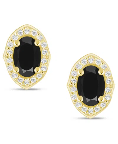 Macy's Gemstone And Diamond ((1/5 Ct. T.w.) Halo Stud Earrings In 10k White Gold (also In 10k Yellow Gold) In Multi
