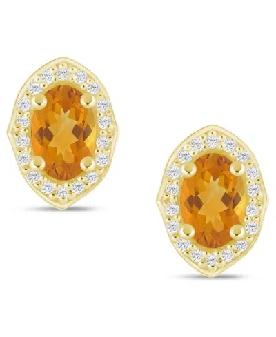 Macy's Gemstone And Diamond ((1/5 Ct. T.w.) Halo Stud Earrings In 10k White Gold (also In 10k Yellow Gold) In Multi