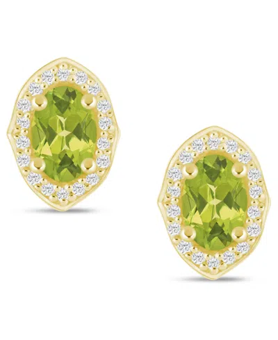 Macy's Gemstone And Diamond ((1/5 Ct. T.w.) Halo Stud Earrings In 10k White Gold (also In 10k Yellow Gold) In Gold