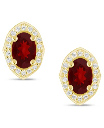 Macy's Gemstone And Diamond ((1/5 Ct. T.w.) Halo Stud Earrings In 10k White Gold (also In 10k Yellow Gold) In Gold