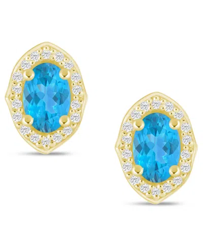 Macy's Gemstone And Diamond ((1/5 Ct. T.w.) Halo Stud Earrings In 10k White Gold (also In 10k Yellow Gold) In Gold