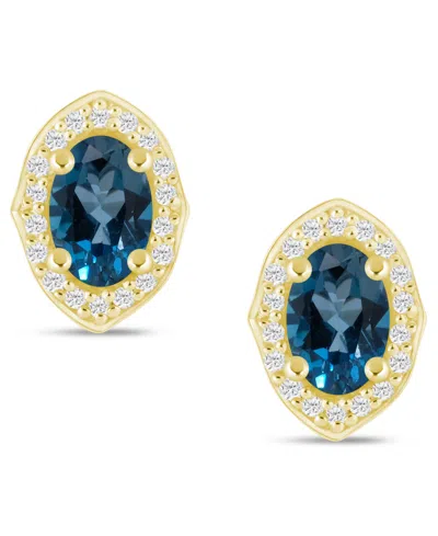 Macy's Gemstone And Diamond ((1/5 Ct. T.w.) Halo Stud Earrings In 10k White Gold (also In 10k Yellow Gold) In Gold