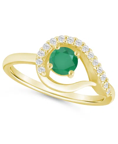 Macy's Gemstone And Diamond Ring (1/6 Ct. T.w.) In 10k White Gold (also In 10k Yellow Gold) In Green