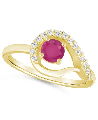 Macy's Gemstone And Diamond Ring (1/6 Ct. T.w.) In 10k White Gold (also In 10k Yellow Gold) In Red