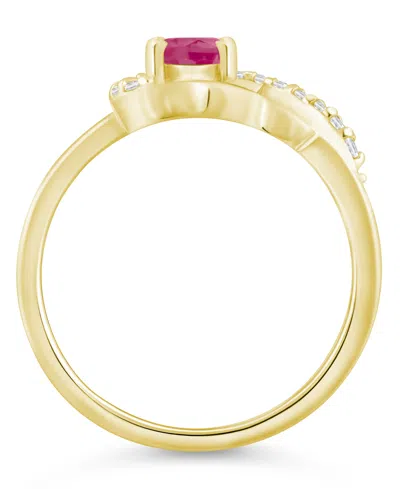 Macy's Gemstone And Diamond Ring (1/6 Ct. T.w.) In 10k White Gold (also In 10k Yellow Gold) In Red