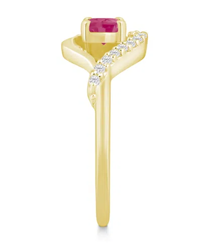 Macy's Gemstone And Diamond Ring (1/6 Ct. T.w.) In 10k White Gold (also In 10k Yellow Gold) In Red