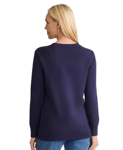 Jones New York Petite Heart Crewneck Sweater In Blue