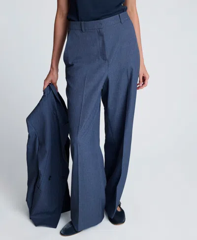 Kenneth Cole Textured Pinstripe Fly Front High Rise Boyfriend Wide Leg Pant In Blue