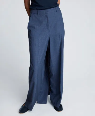 Kenneth Cole Textured Pinstripe Fly Front High Rise Boyfriend Wide Leg Pant In Blue