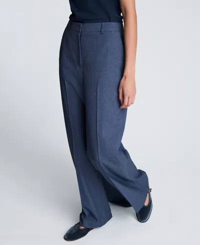 Kenneth Cole Textured Pinstripe Fly Front High Rise Boyfriend Wide Leg Pant In Blue