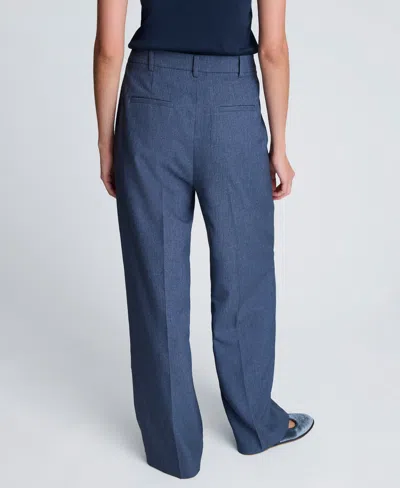 Kenneth Cole Textured Pinstripe Fly Front High Rise Boyfriend Wide Leg Pant In Blue