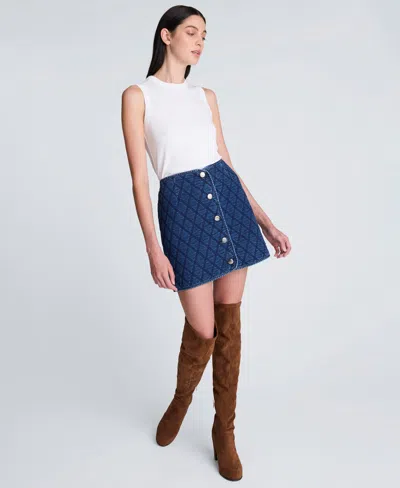 Kenneth Cole Denim Quilted Mini Pencil Skirt In Blue