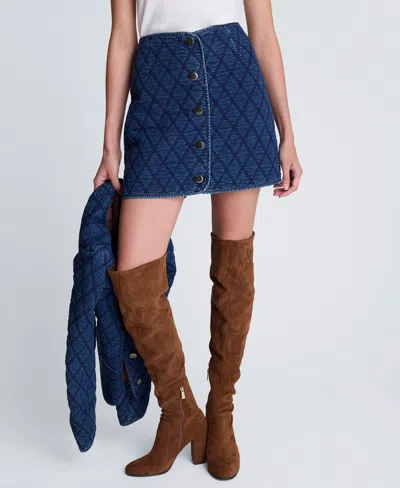 Kenneth Cole Denim Quilted Mini Pencil Skirt In Blue