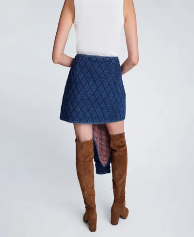 Kenneth Cole Denim Quilted Mini Pencil Skirt In Blue