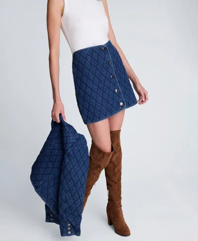 Kenneth Cole Denim Quilted Mini Pencil Skirt In Blue
