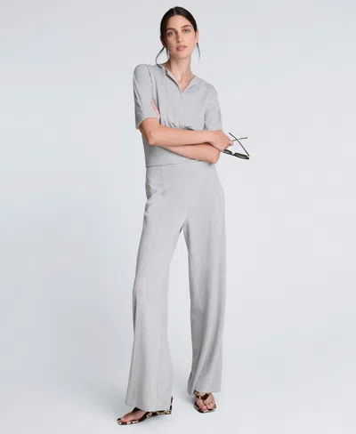 Kenneth Cole Scuba Knit Cropped Puff Sleeve Banded Hem Top In Gray