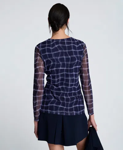 Kenneth Cole Waist Knot Long Sleeve Mesh Knit Top In Multi