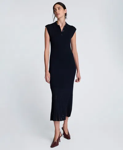 Kenneth Cole Polo Neck Sweater Dress With Sheer Hem Inserts In Multi