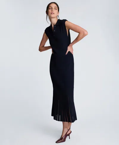 Kenneth Cole Polo Neck Sweater Dress With Sheer Hem Inserts In Multi