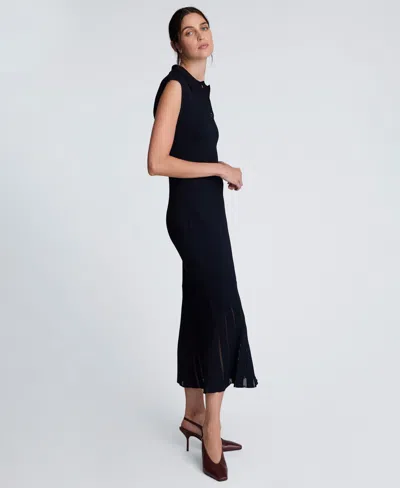 Kenneth Cole Polo Neck Sweater Dress With Sheer Hem Inserts In Multi