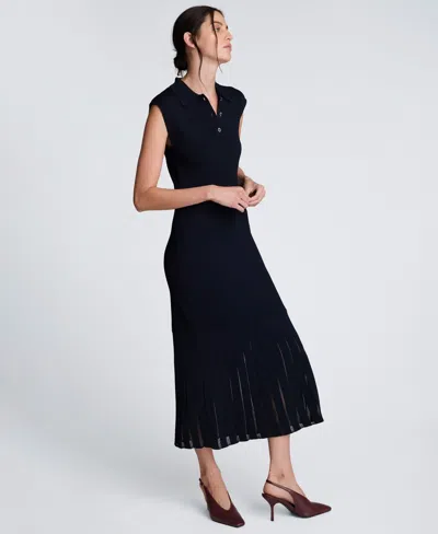 Kenneth Cole Polo Neck Sweater Dress With Sheer Hem Inserts In Multi