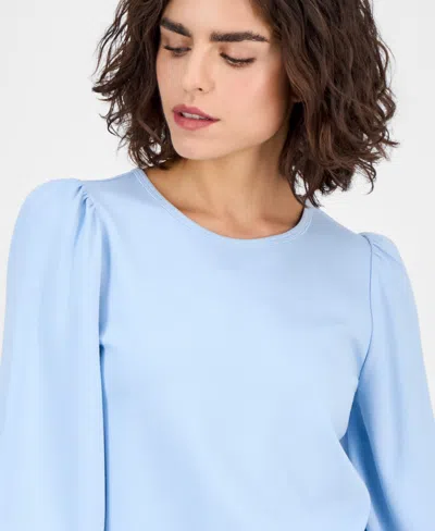 Ak Anne Klein Women's Serenity Knit Long-puff-sleeve Top In Blue