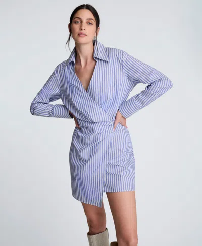 Kenneth Cole Striped Poplin Asymmetrical Shirt Dress In Blue