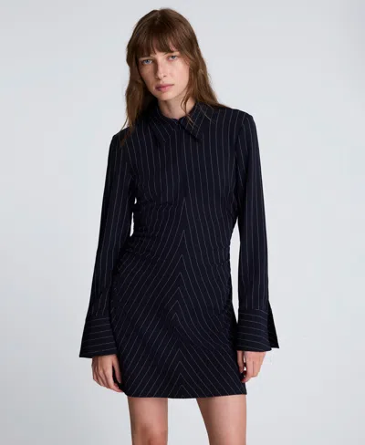 Kenneth Cole Pinstripe Crepe A-line Zip Front Dress In Blue