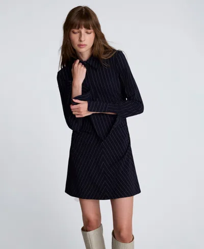 Kenneth Cole Pinstripe Crepe A-line Zip Front Dress In Blue