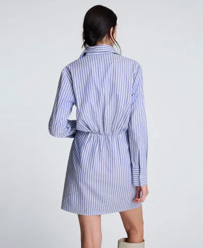 Kenneth Cole Striped Poplin Asymmetrical Shirt Dress In Blue