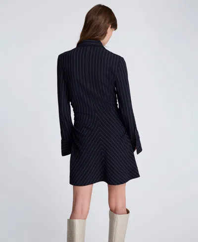 Kenneth Cole Pinstripe Crepe A-line Zip Front Dress In Blue