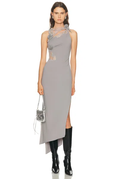 Coperni Lace Flower Gown In Gray