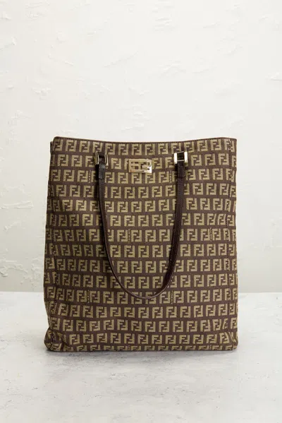 Pre-owned Fendi Zucchino Tote Bag In Sand